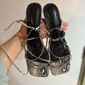 Black and Tan Snakeskin Women's Sandals